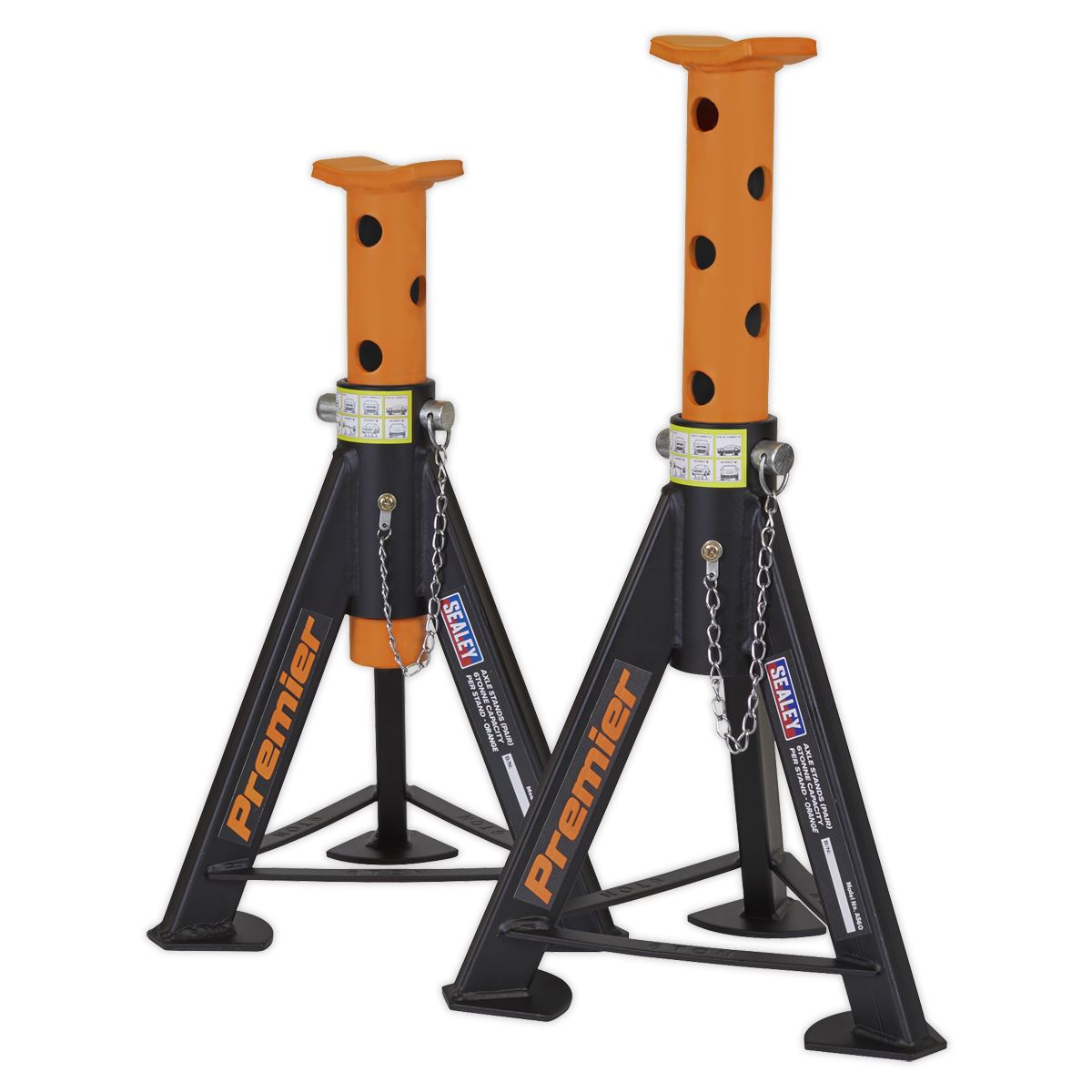 Sealey AS6O Premier Axle Stands (Pair) 6 Tonne Capacity per Stand - Orange Sealey