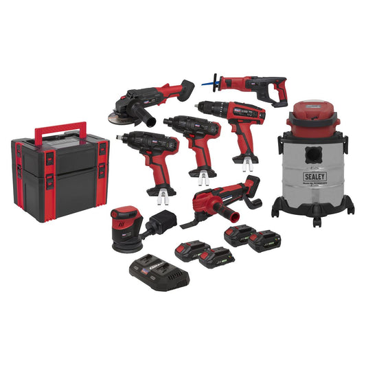 Sealey CP20VCOMBO4 8 x 20V SV20 Series Cordless Tool Combo - 4 Batteries Sealey
