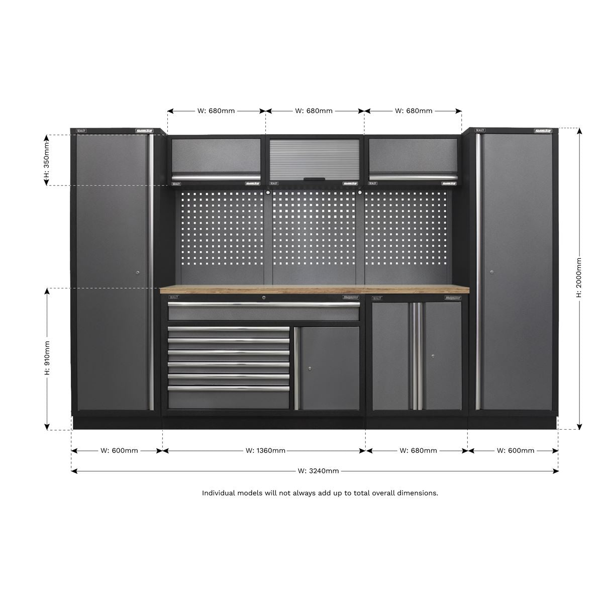 Sealey APMSSTACK13W Superline PRO® 3.24m Storage System - Pressed Wood Worktop Sealey