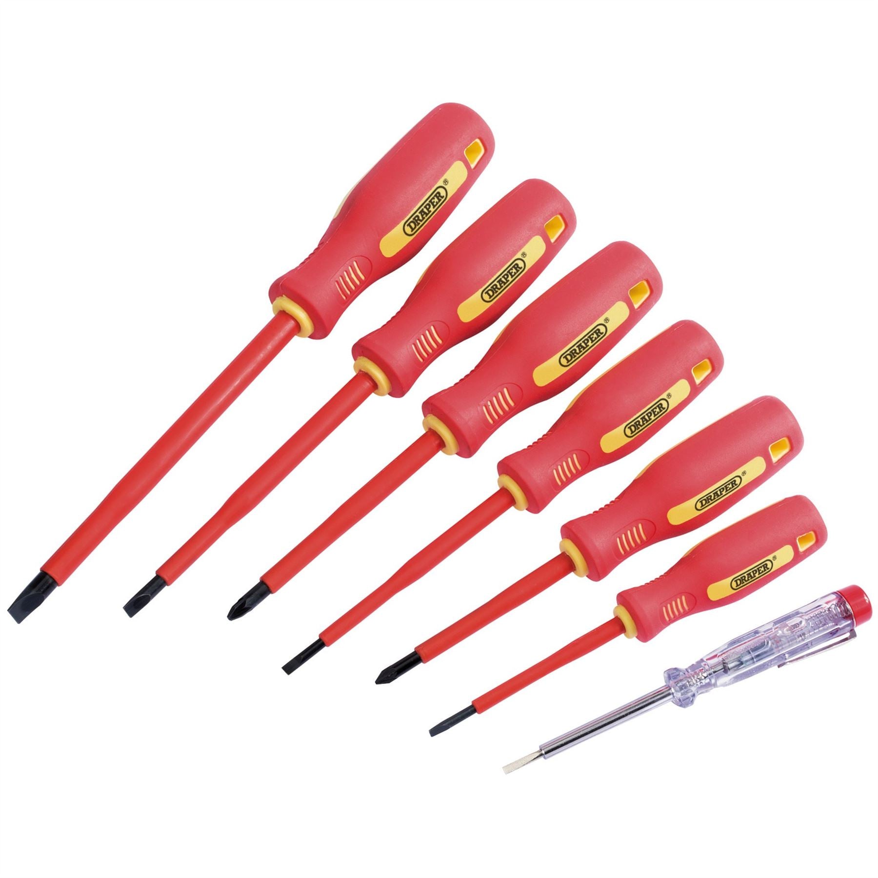 Draper 46540 Fully Insulated Screwdriver Set with Mains Tester 7 Piece Draper