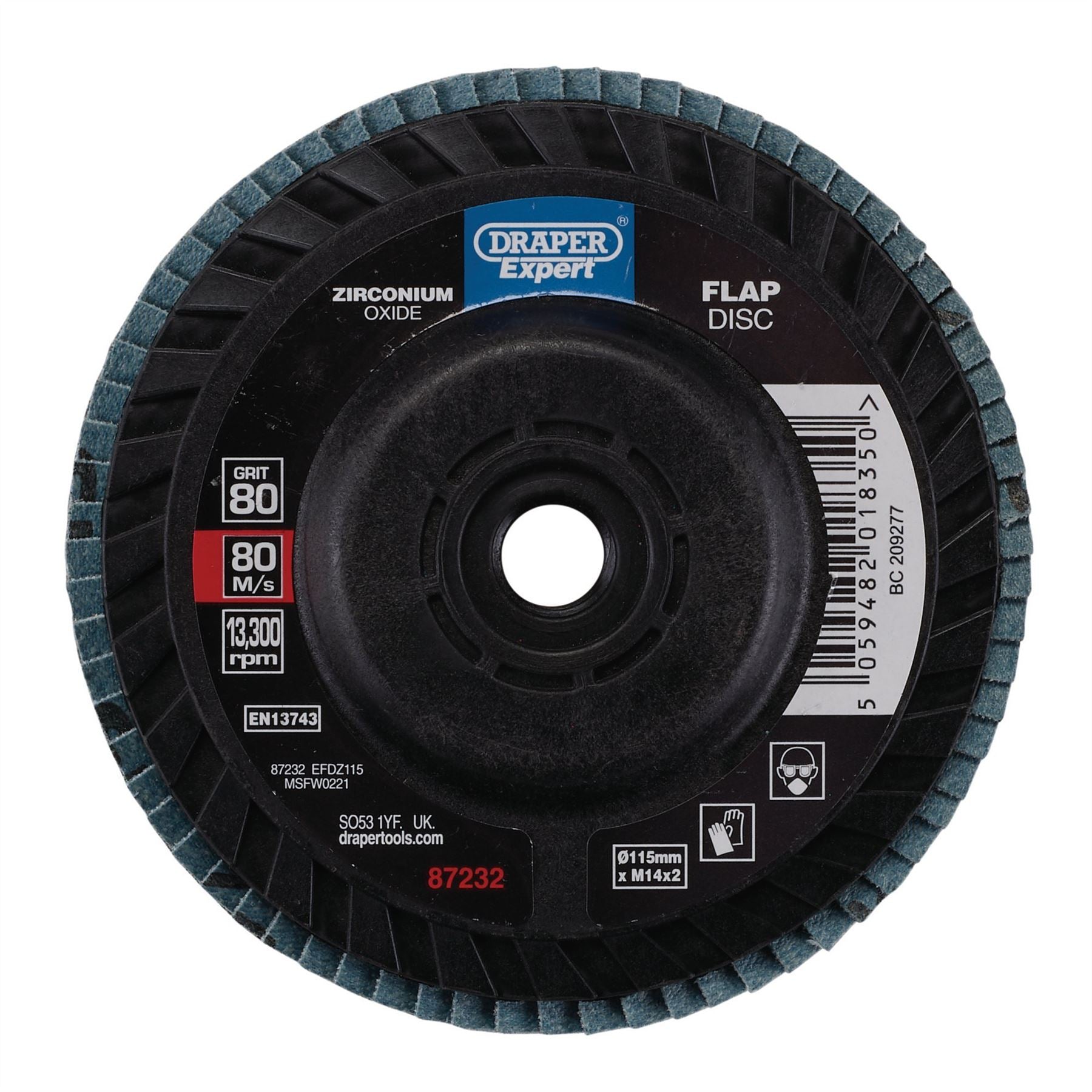 Draper 87232 Expert Zirconium Oxide Flap Disc 115mm M14 80 Grit Draper