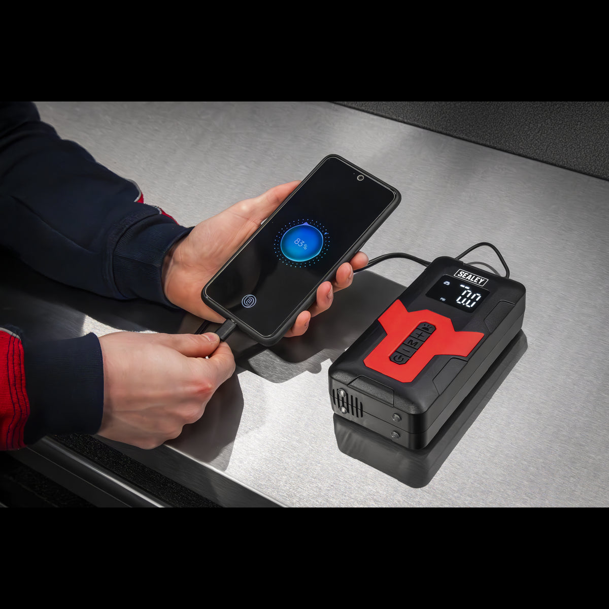 Sealey CTI140 Tyre Inflator & Power Bank with Worklight Rechargeable 12V Sealey