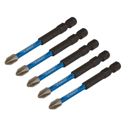 Draper 05676 Expert Cross Slot/PH Type Impact Screwdriver Bits No.2 x 75mm 1/4" Hex Pack of 5 Draper
