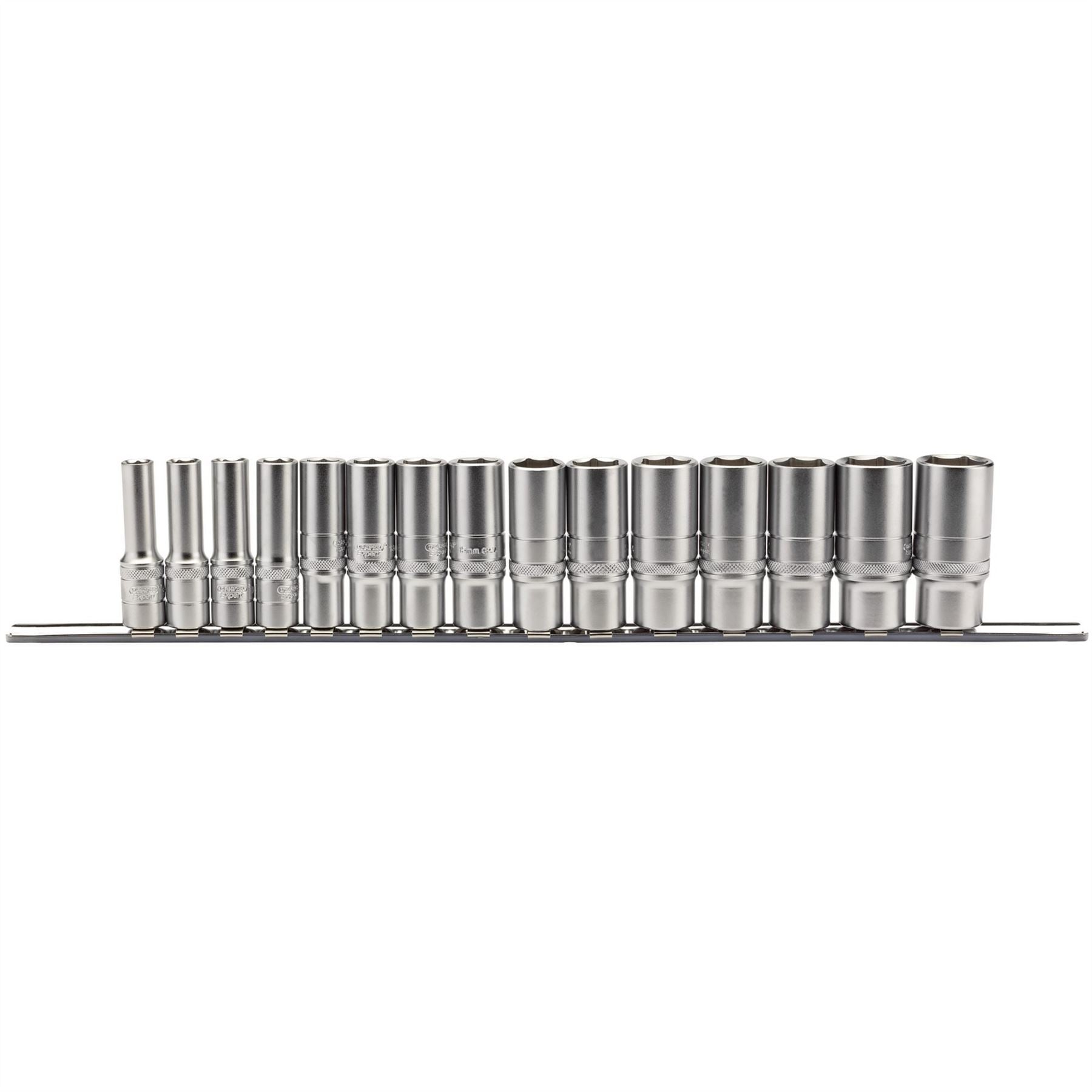 Draper 16494 Metric Deep Socket Set on a Metal Rail 3/8" Sq. Dr. 15 Piece Draper
