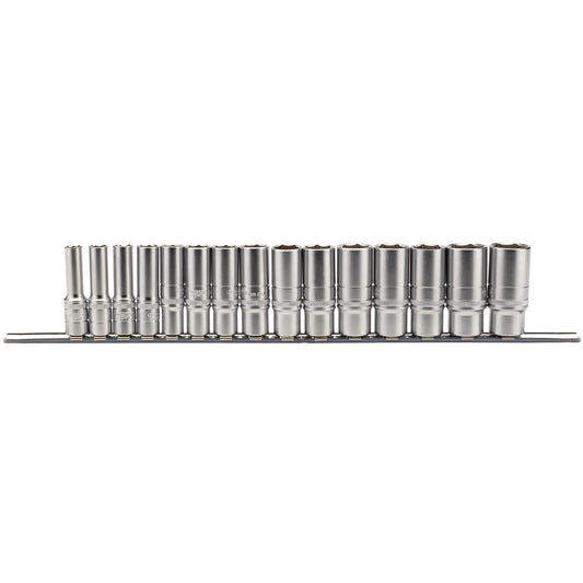 Draper 16494 Metric Deep Socket Set on a Metal Rail 3/8" Sq. Dr. 15 Piece Draper