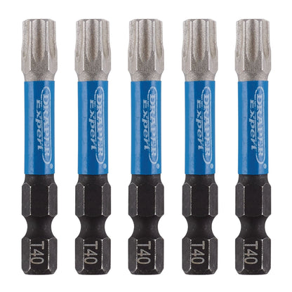 Draper 05672 Expert TX-STAR® Impact Screwdriver Bits T40 x 50mm 1/4" Hex Pack of 5 Draper