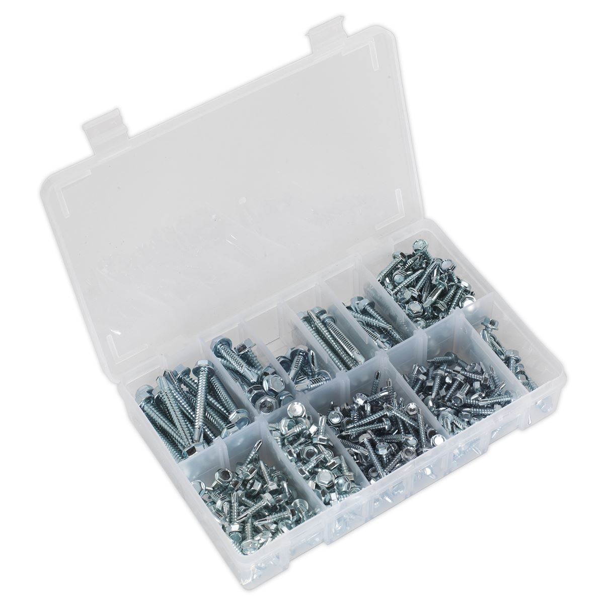 Sealey AB061SDH Self-Drilling Screw Assortment 410pc Hex Head Zinc Sealey