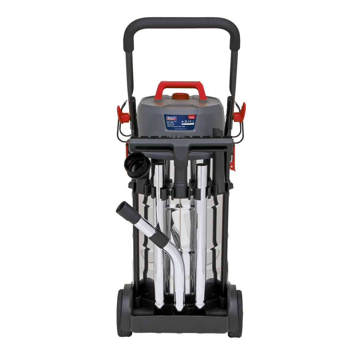 Sealey PC380M Vacuum Cleaner Industrial Dust-Free Wet/Dry 38L 1500W/230V Stainless Steel Drum M Class Filtration Sealey