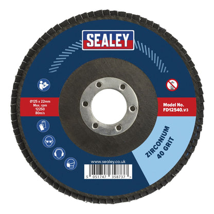 Sealey FD12540 Flap Disc Zirconium Ø125mm Ø22mm Bore 40Grit Sealey
