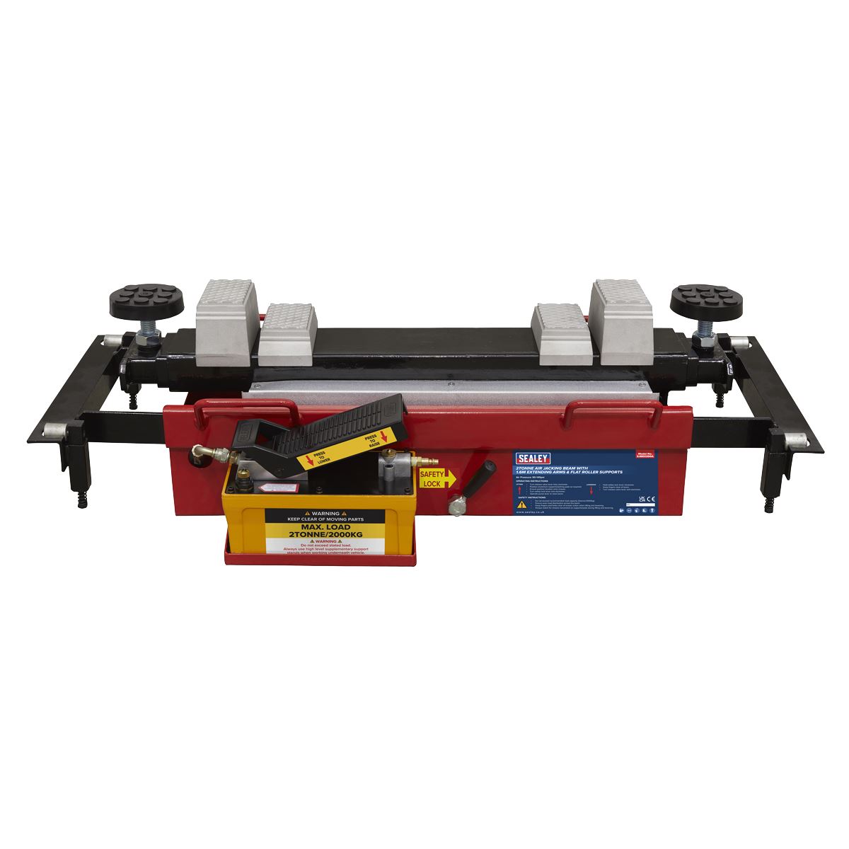 Sealey SJBEX200A Air Jacking Beam 2 Tonne with Arm Extenders & Flat Roller Supports Sealey