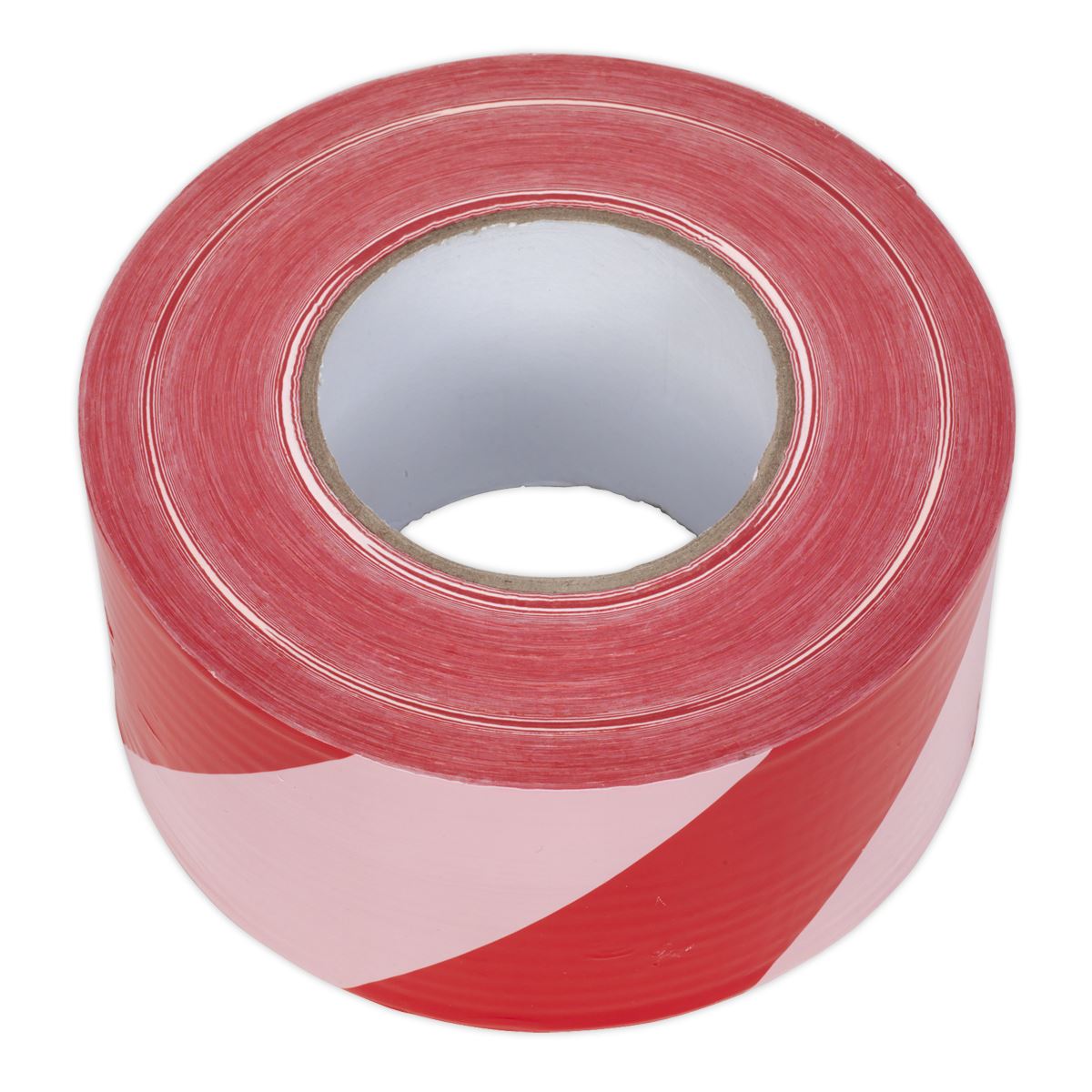 Sealey BTRW Hazard Warning Barrier Tape 80mm x 100m Red/White Non-Adhesive Sealey