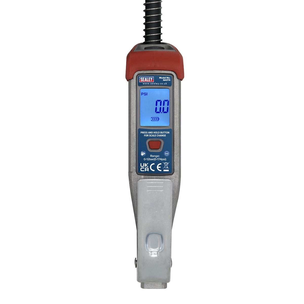 Sealey SA374 Digital Tyre Inflator 0.5m Hose with Twin Push-On Connector Sealey