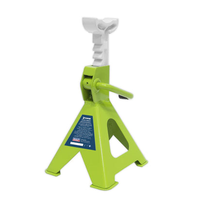 Sealey VS2002HV Ratchet Type Axle Stands (Pair) 2 Tonne Capacity per Stand - Hi-Vis Green Sealey