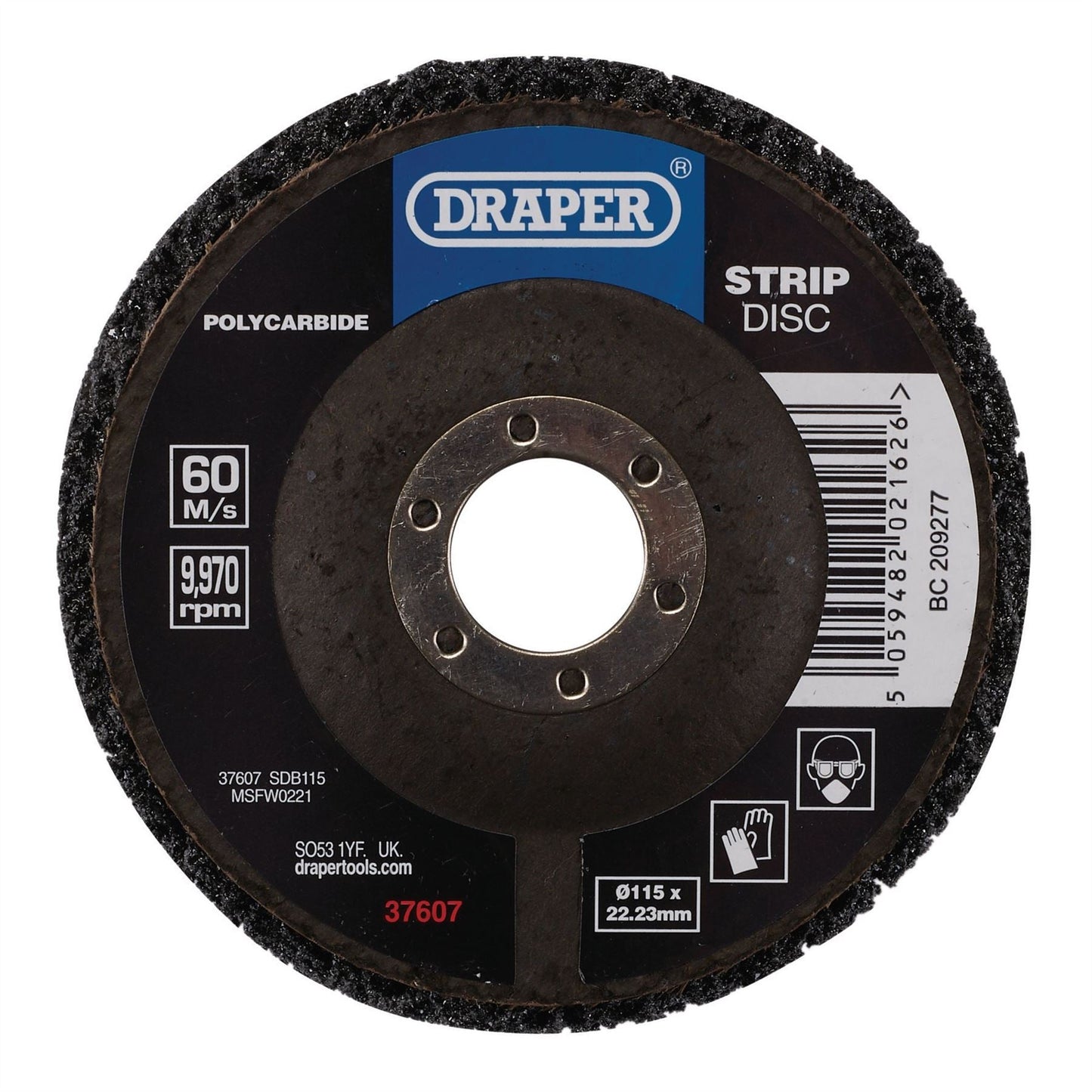 Draper 37607 Polycarbide Strip Disc 115mm 22.23mm 180 Grit Black Draper