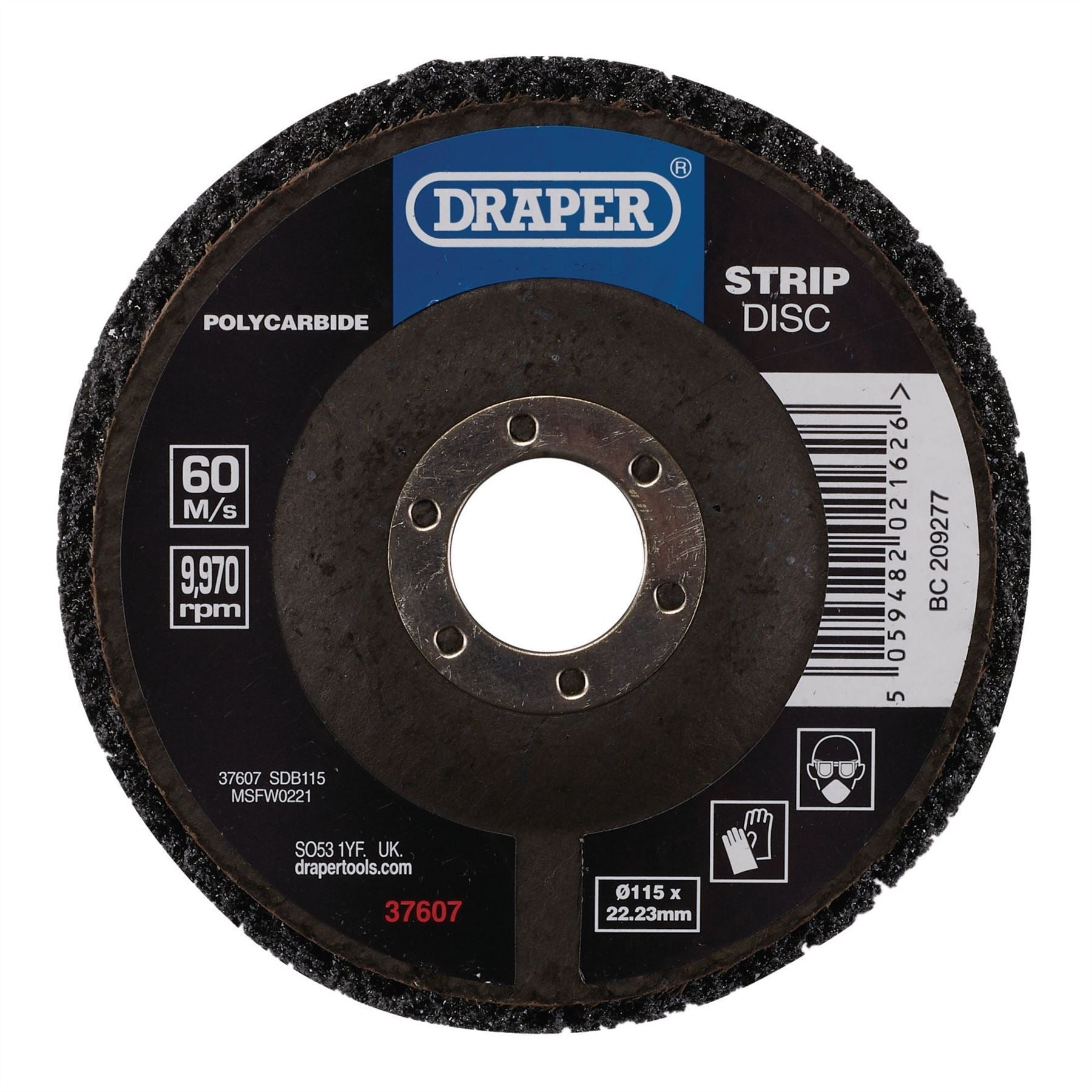 Draper 37607 Polycarbide Strip Disc 115mm 22.23mm 180 Grit Black Draper