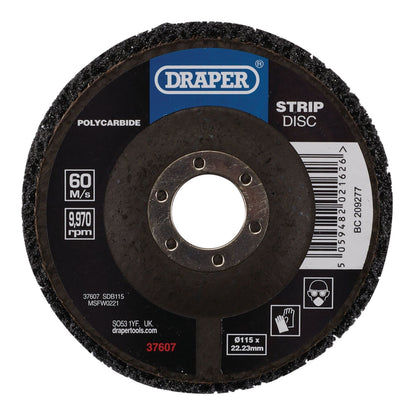 Draper 37607 Polycarbide Strip Disc 115mm 22.23mm 180 Grit Black Draper