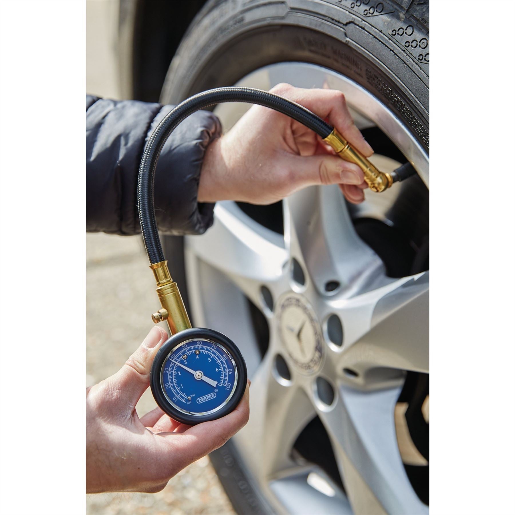 Draper 69924 Tyre Pressure Gauge with Flexible Hose Draper