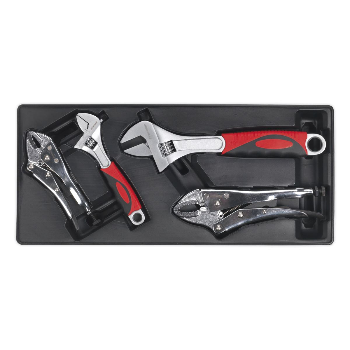 Sealey TBT04 Tool Tray with Locking Pliers & Adjustable Wrench Set 4pc Sealey