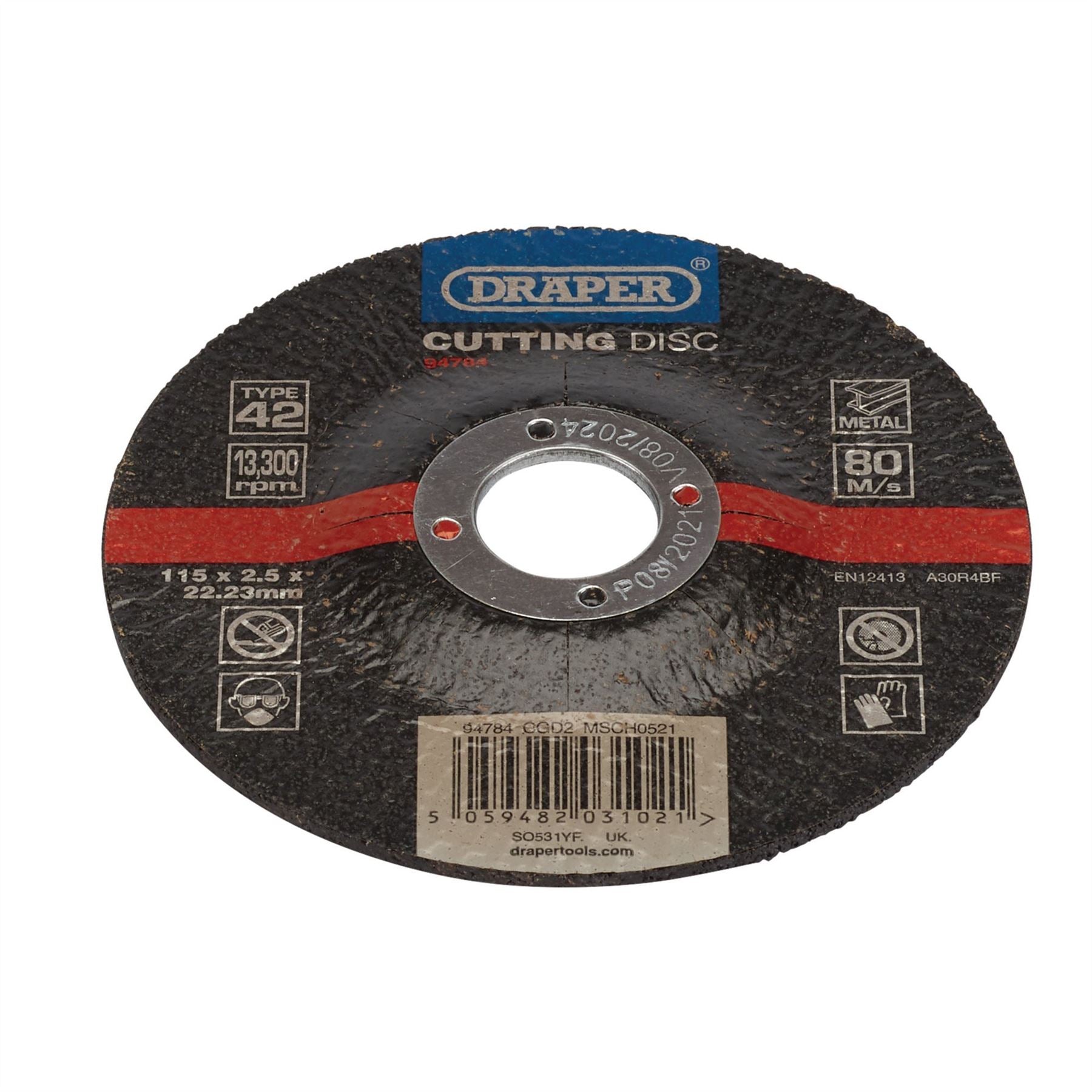Draper 94784 DPC Metal Cutting Disc 115 x 2.5 x 22.23mm Draper