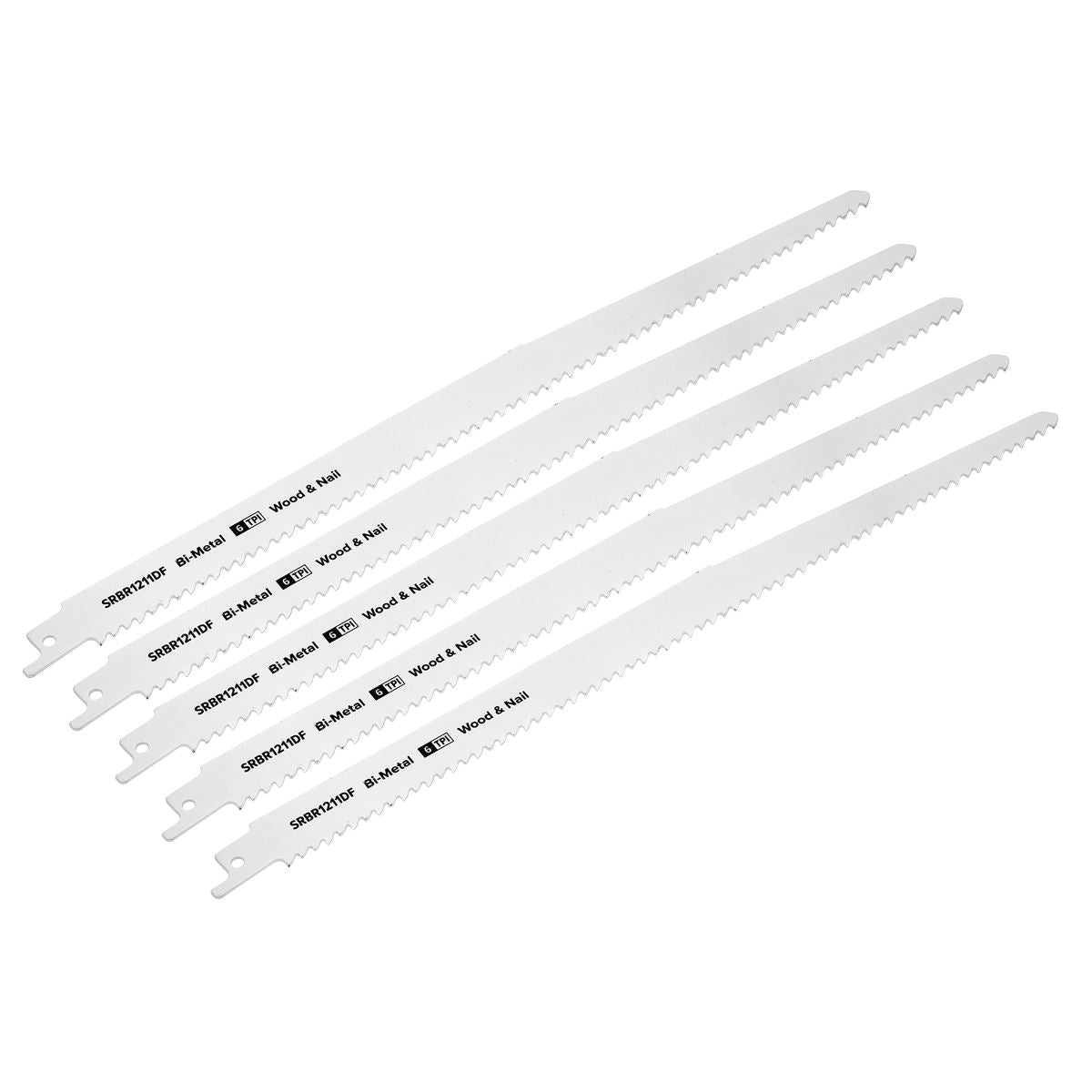 Sealey SRBR1211DF Reciprocating Saw Blade Wood & Nail 300mm 6tpi - Pack of 5 Sealey