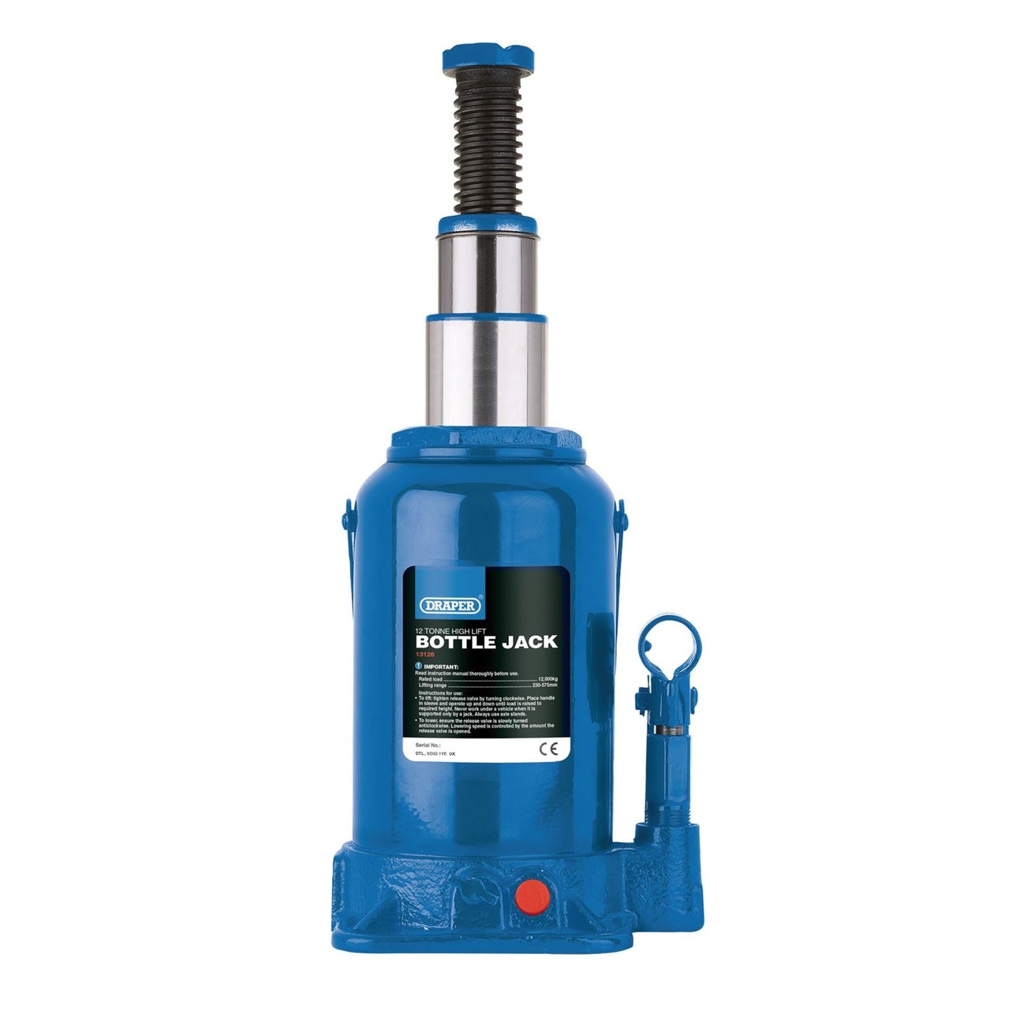 Draper 13126 High Lift Hydraulic Bottle Jack 12 Tonne Draper