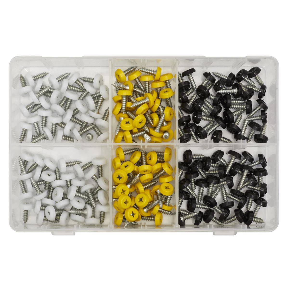 Sealey AB195NP Numberplate Screw Assortment 195pc 4.8mm x 18mm - Plastic Enclosed Head Sealey