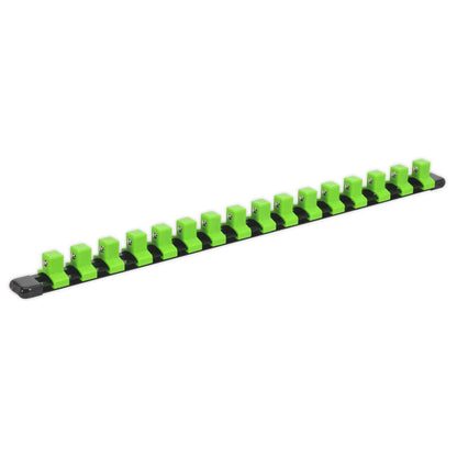 Sealey AK27054HV Socket Retaining Rail with 16 Clips 1/2"Sq Drive - Hi-Vis Green Sealey