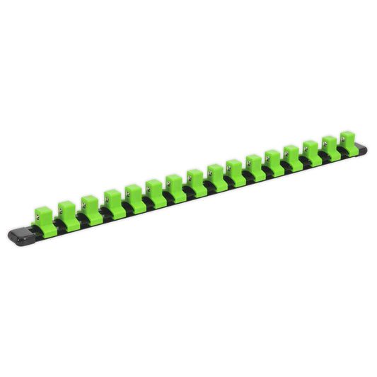 Sealey AK27054HV Socket Retaining Rail with 16 Clips 1/2"Sq Drive - Hi-Vis Green Sealey