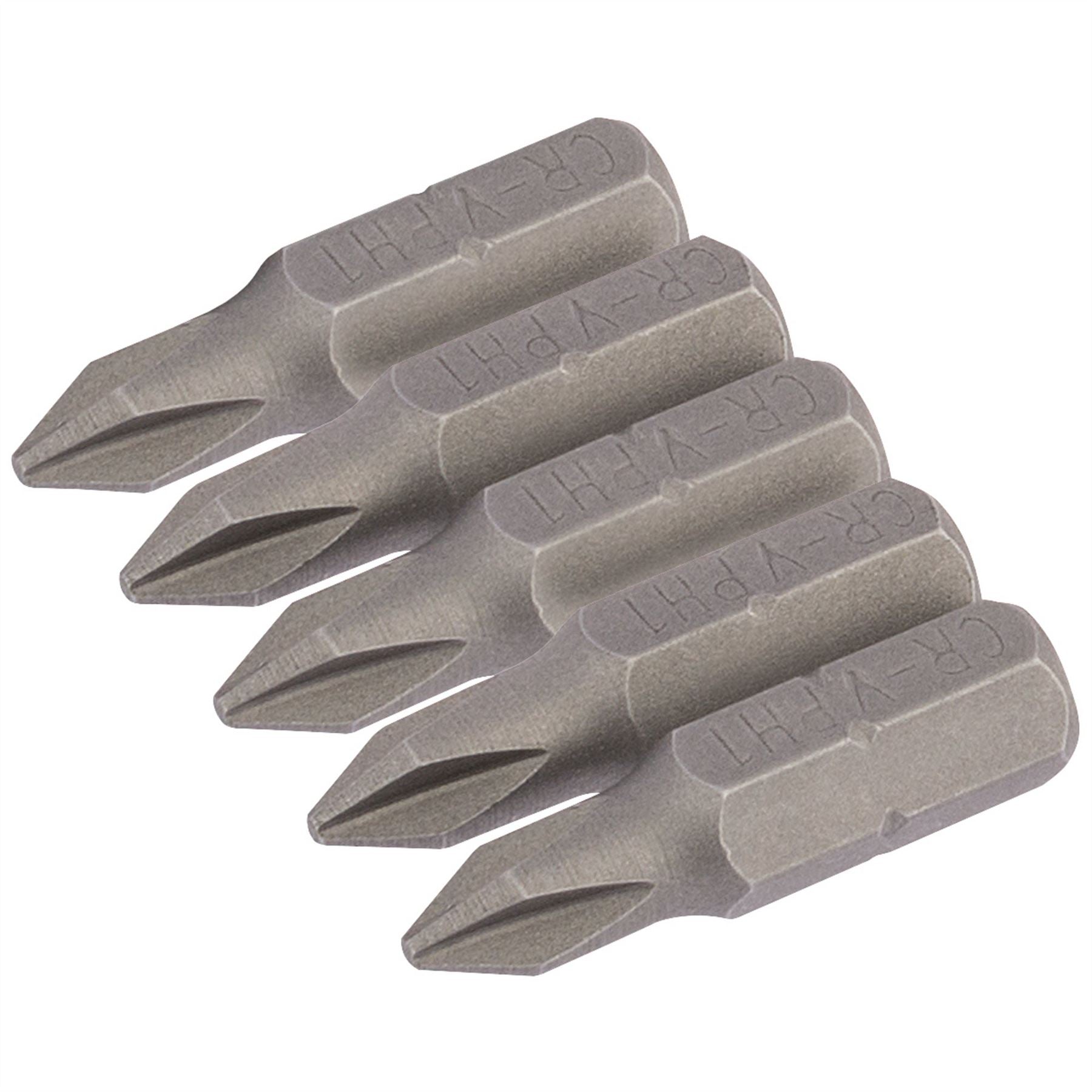 Draper 64017 Cross Slot Insert Bit 1/4" Hex 25mm Long No.1 Pack of 5 Draper
