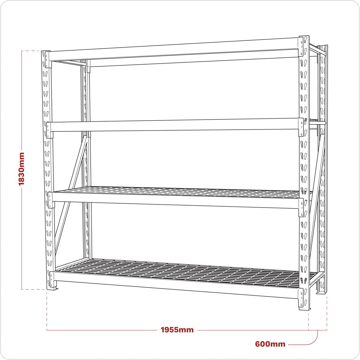 Sealey AP6572 Heavy-Duty Racking Unit with 4 Mesh Shelves 640kg Capacity Per Level 1956mm Sealey
