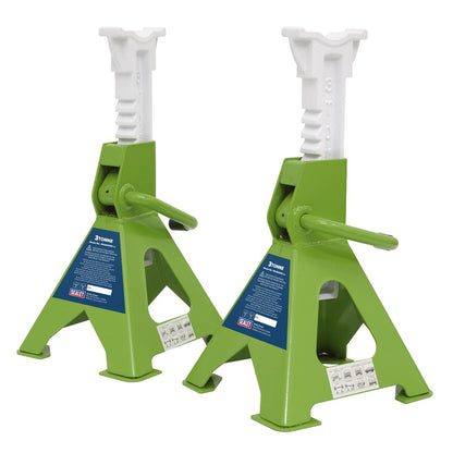 Sealey VS2003HV Ratchet Type Axle Stands (Pair) 3 Tonne Capacity per Stand - Hi-Vis Green Sealey