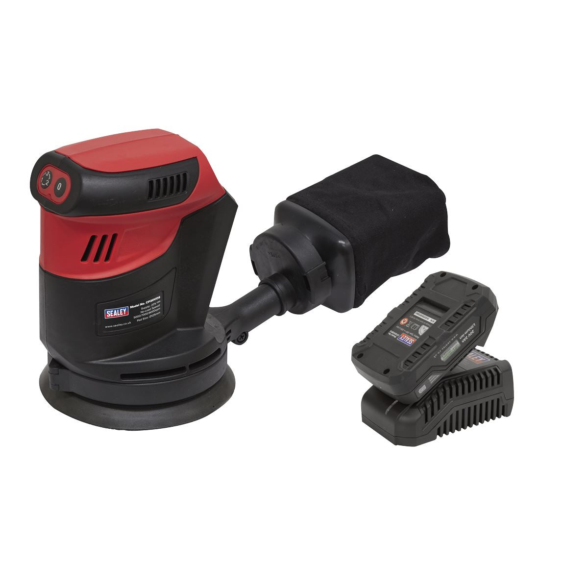 Sealey CP20VOSKIT1 Cordless Orbital Palm Sander Kit Ø125mm 20V 2Ah SV20 Series Sealey