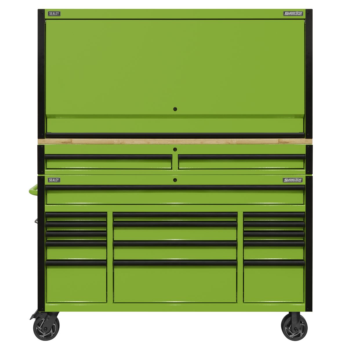 Sealey AP6115BECOMBO1 15 Drawer 1549mm Mobile Trolley with Wooden Worktop and Hutch and 2 Drawer Riser Sealey