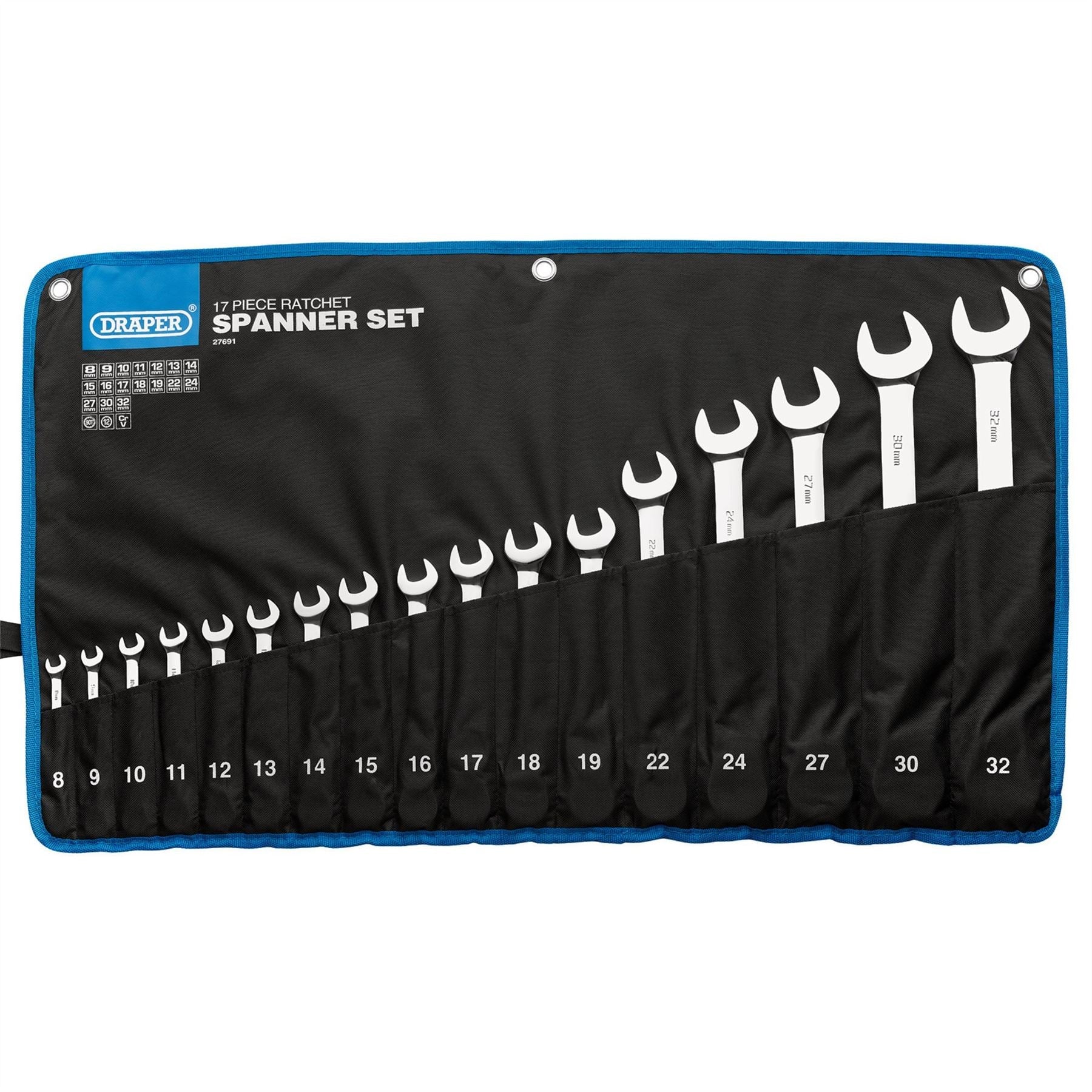 Draper 27691 HI-TORQ® Metric Ratchet Combination Spanner Set 17 Piece Draper