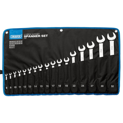 Draper 27691 HI-TORQ® Metric Ratchet Combination Spanner Set 17 Piece Draper