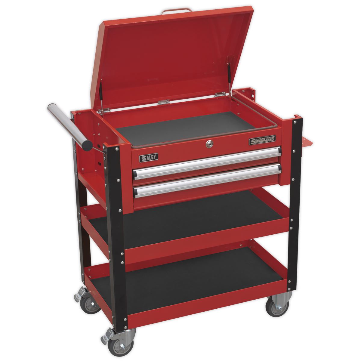 Sealey AP760M Heavy-Duty Mobile Tool & Parts Trolley 2 Drawers & Lockable Top - Red Sealey