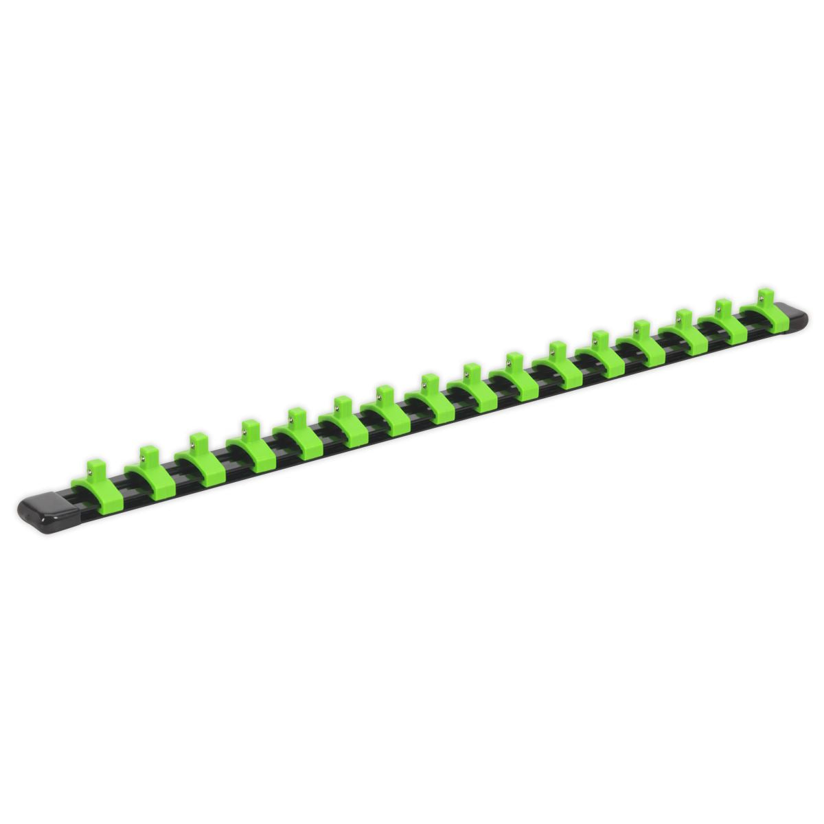 Sealey AK27052HV Socket Retaining Rail with 16 Clips 1/4"Sq Drive - Hi-Vis Green Sealey