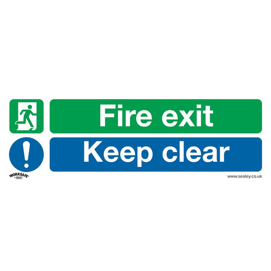 Sealey SS32P10 Safe Conditions Safety Sign - Fire Exit Keep Clear (Large) - Rigid Plastic - Pack of 10 Sealey