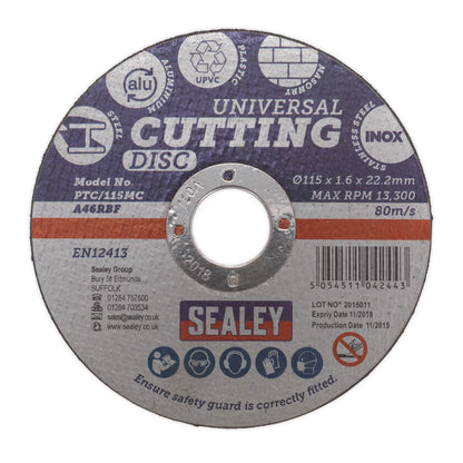 Sealey PTC/115MC Multipurpose Cutting Disc Ø115 x 1.6mm Ø22.2mm Bore Sealey