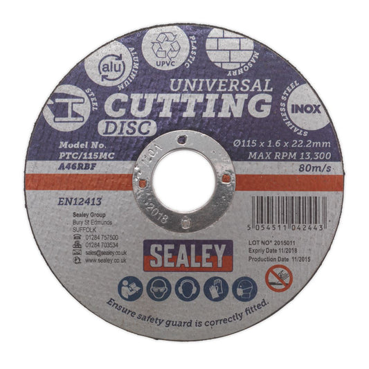 Sealey PTC/115MC Multipurpose Cutting Disc Ø115 x 1.6mm Ø22.2mm Bore Sealey