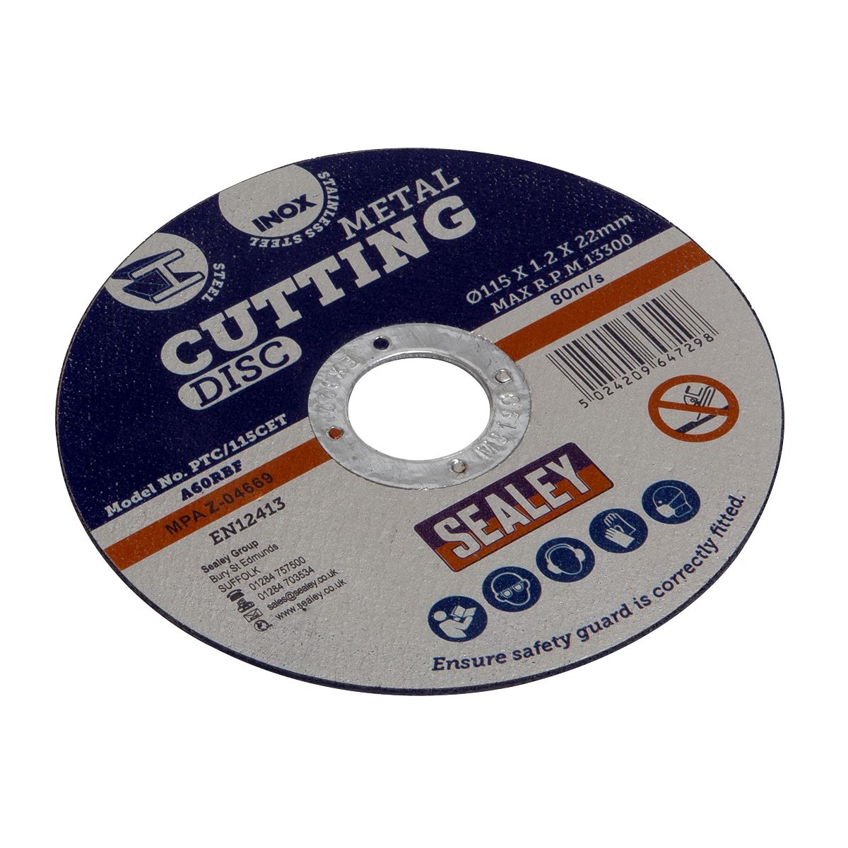 Sealey PTC/115CET100 Cutting Disc Pack of 100 Ø115 x 1.2mm Ø22mm Bore Sealey