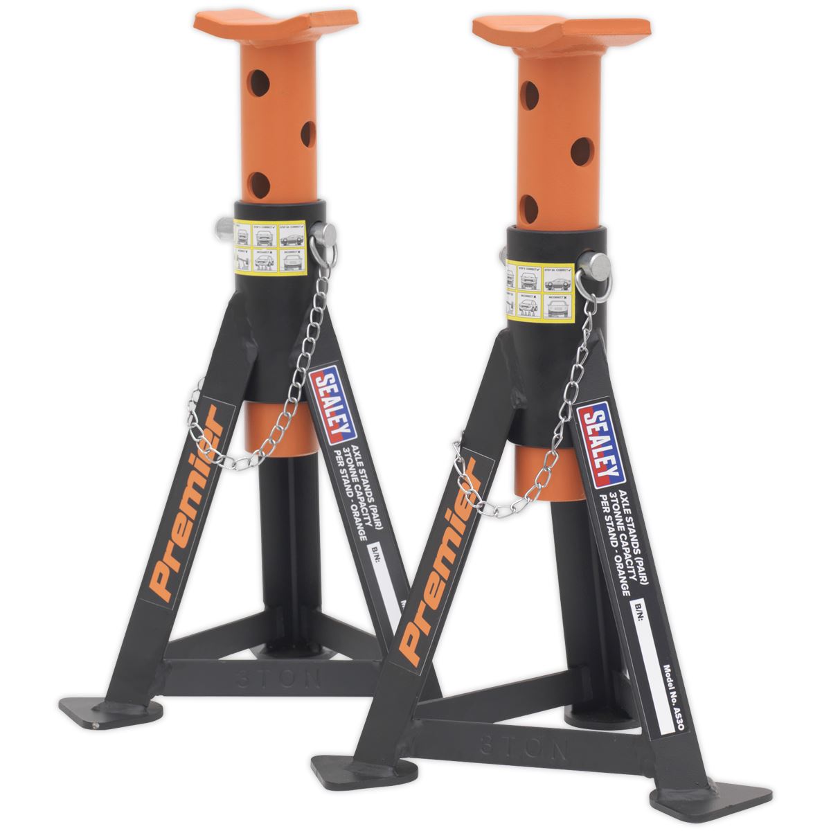 Sealey AS3O Premier Axle Stands (Pair) 3 Tonne Capacity per Stand - Orange Sealey
