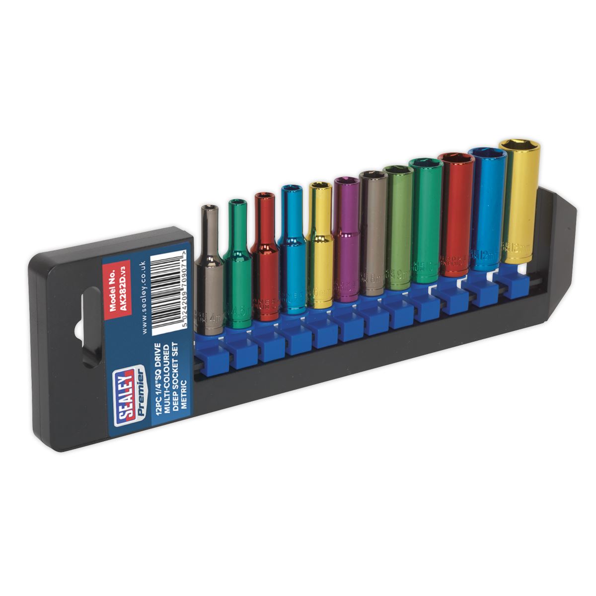 Sealey AK282D Multi-Coloured Socket Set 12pc 1/4"Sq Drive Deep WallDrive® Metric Sealey