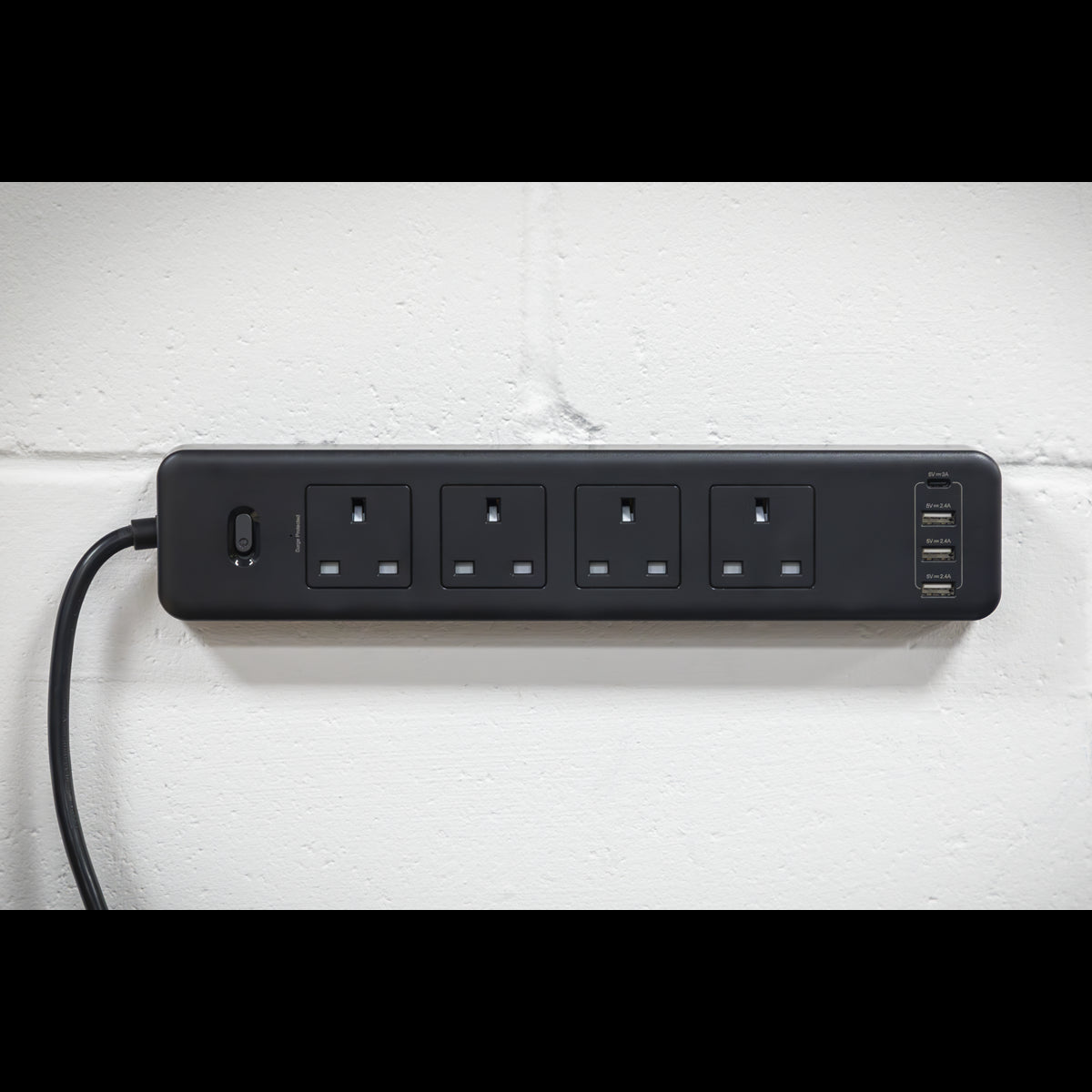 Sealey EL34USBB Power Extension Lead 2.6m with USB & USB-C Ports - Black Sealey