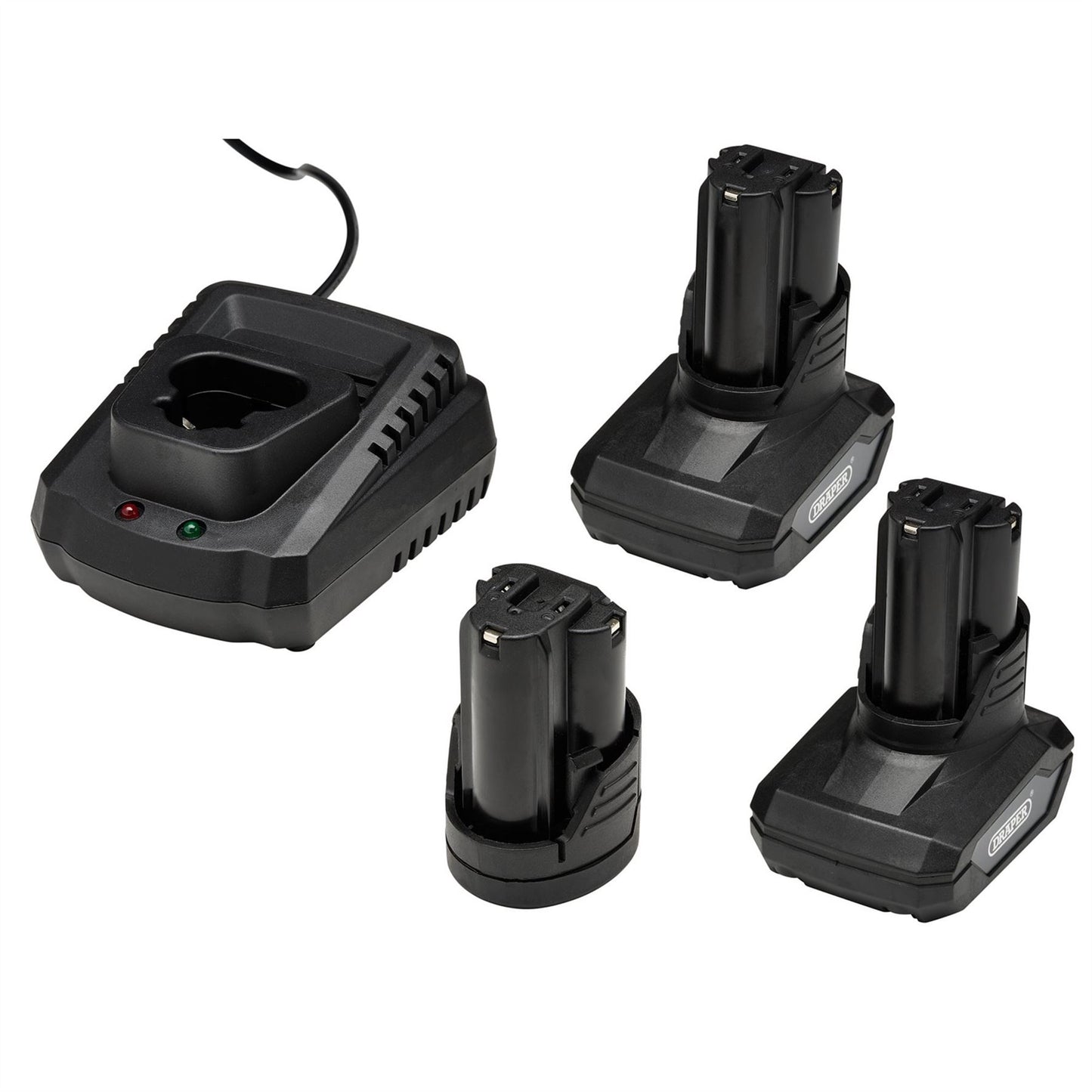 Draper 93521 12V Drill Drive and Ratchet Interchange Kit 2 x 4.0Ah Li-ion Battery 1 x 1.5Ah Li-ion Battery 1 x Fast Charger 1 x Tool Bag Draper