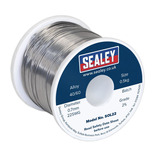 Sealey SOL22 Solder Wire Quick Flow 2% 0.7mm/22SWG 40/60.5kg Reel Sealey