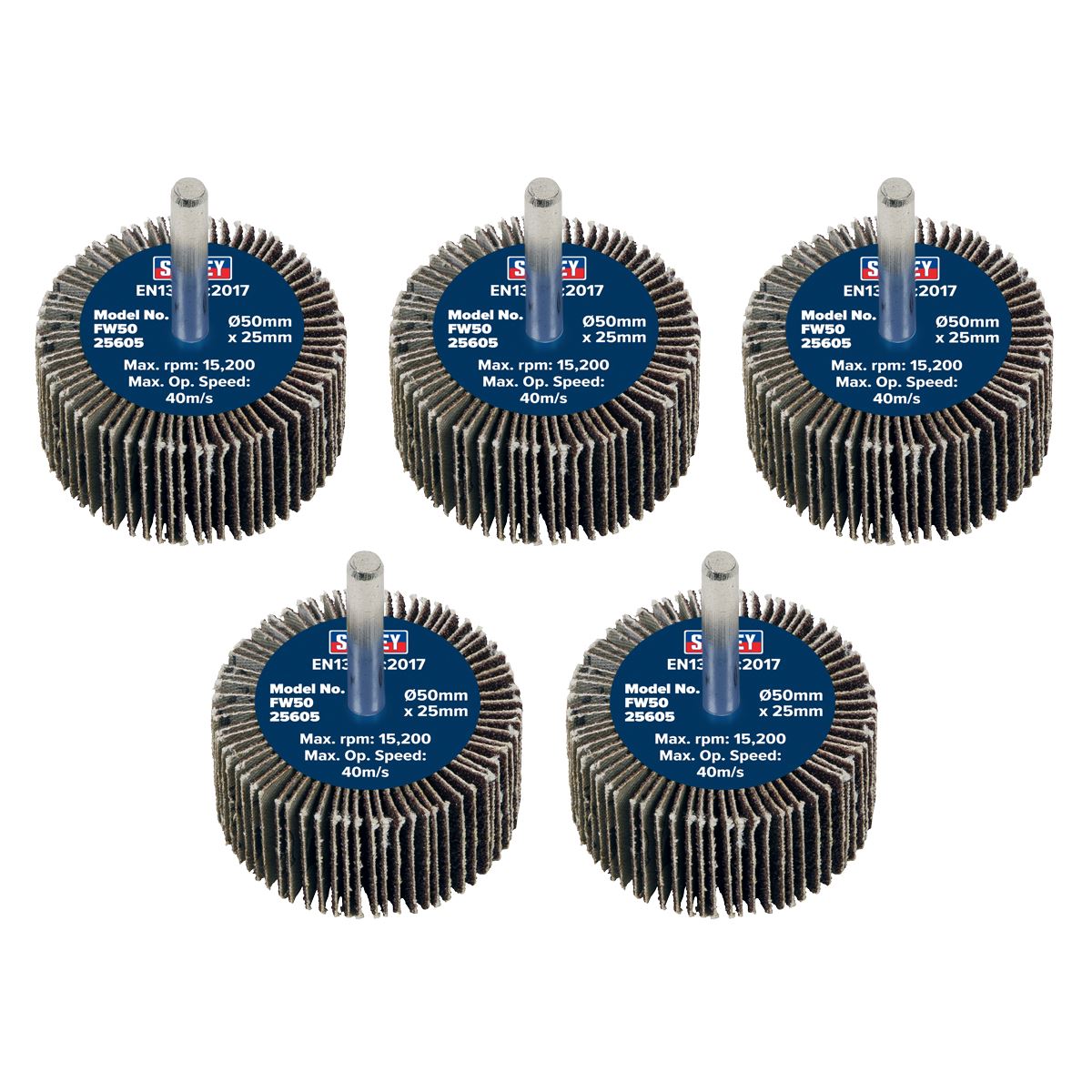 Sealey FW5025605 Abrasive Flap Wheel Ø50 x 25mm 60Grit Ø6mm Shaft - Pack of 5 Sealey