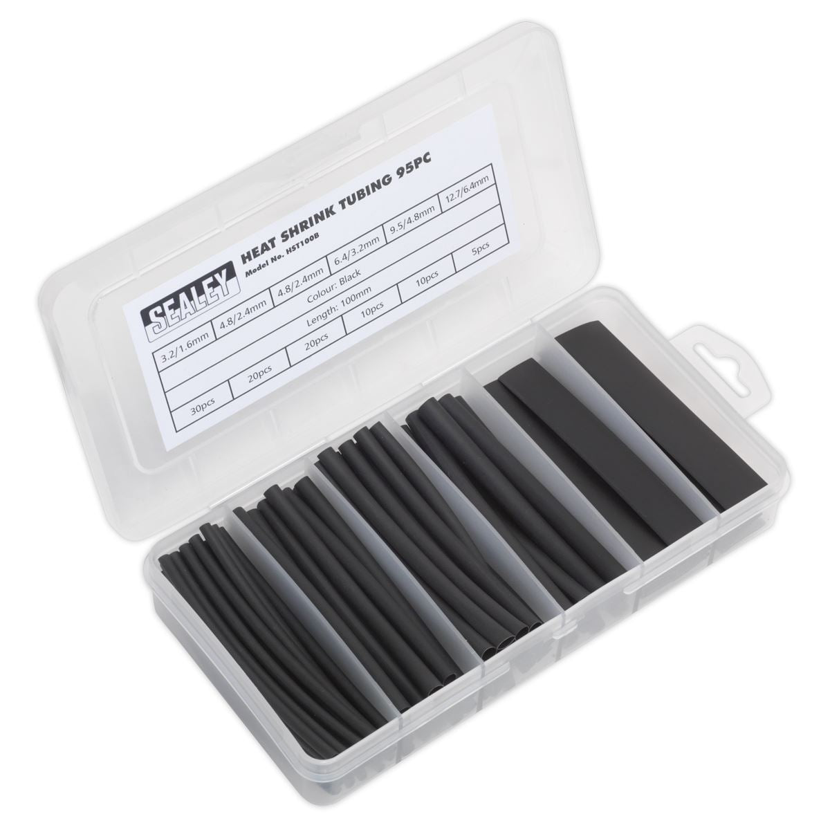 Sealey HST100B Heat Shrink Tubing Assortment 95pc 100mm Black Sealey