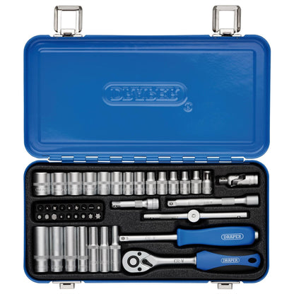 Draper 16365 Metric Socket Set in Metal Case 1/4" Sq. Dr. 45 Piece Draper