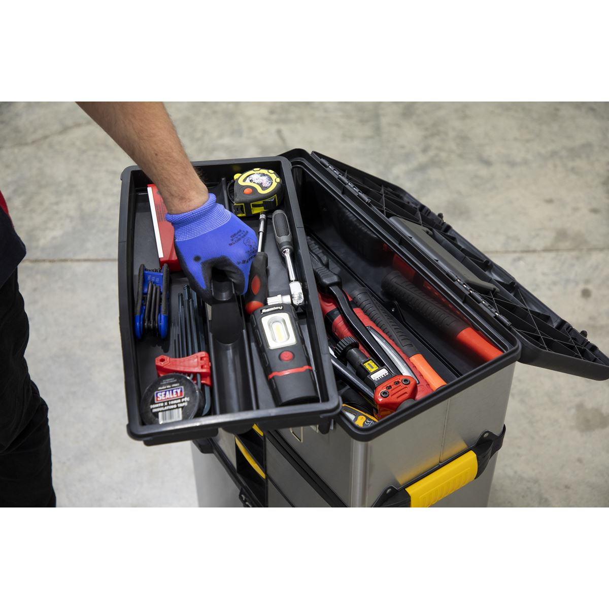 Sealey AP855 Mobile Stainless Steel/Composite Toolbox - 3 Compartment Sealey